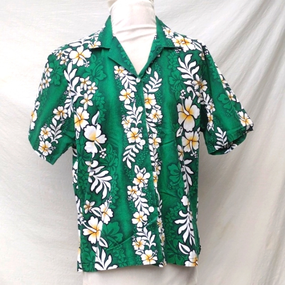 Jade Fashions Green Cotton Hawaiian Shirt - M